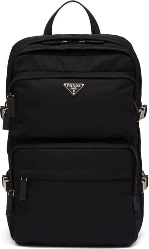 prada nylon and saffiano leather backpack men sesame black|Re.